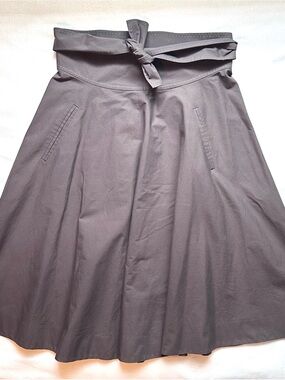 Charles Nolan NY Stone Gray Full Wrap Midi Skirt 2 Tie Belt A-line Flare Pockets